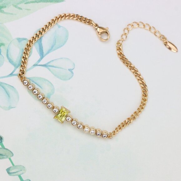 "Delicate Yellow Stone & Crystal Rose Gold Bracelet, XPBL0765 - Picture 1 of 10